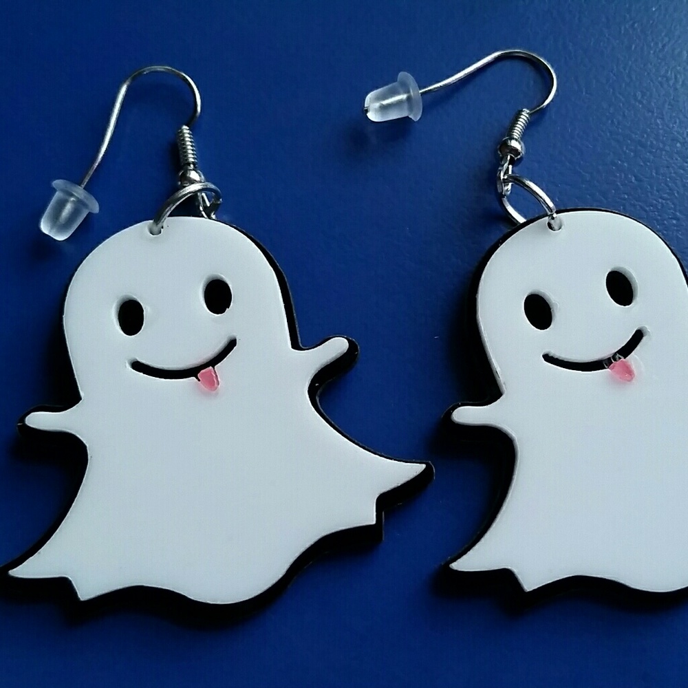 Acrylic Black & White Ghost Earrings